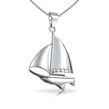 Sterling Silver Sailboat Pendant With Chain Set TSE750 - Jewelry